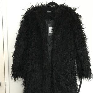 Black Shaggy Longline Faux Fur Coat